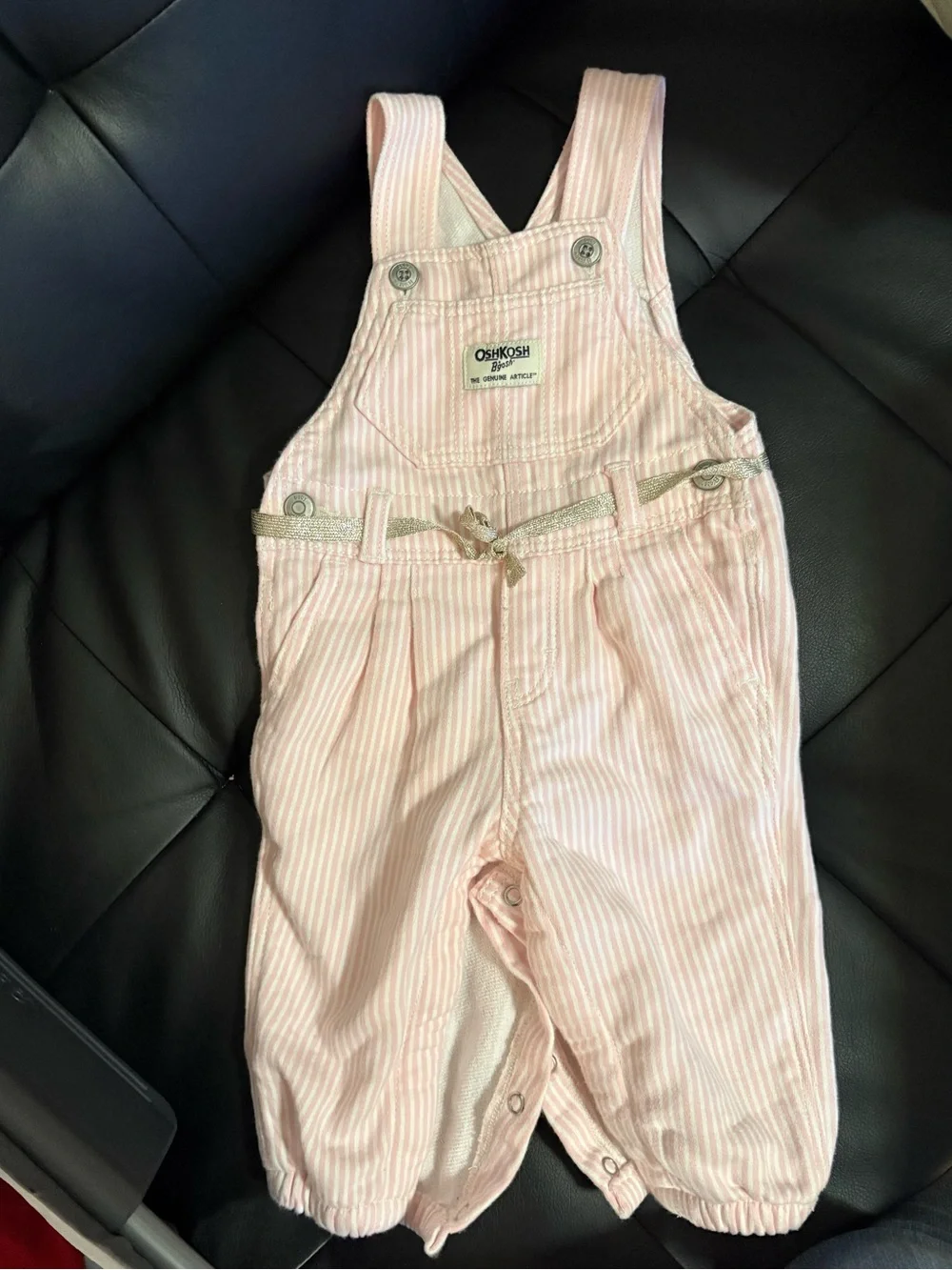 Oshkosh Baby Pink Denim Hickory Stripe Overalls 6ms